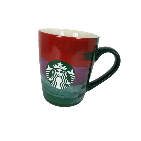 Starbucks Holiday Paint Stripes Mug 10 oz 2021 Red Green Purple Mermaid - Picture 1 of 5